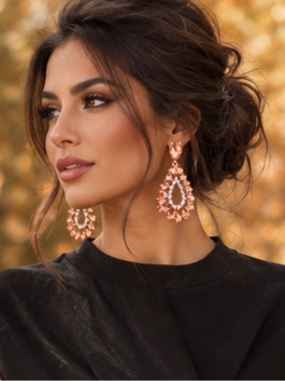 Amber Crystal Drop Earrings with Clear Accent Stones